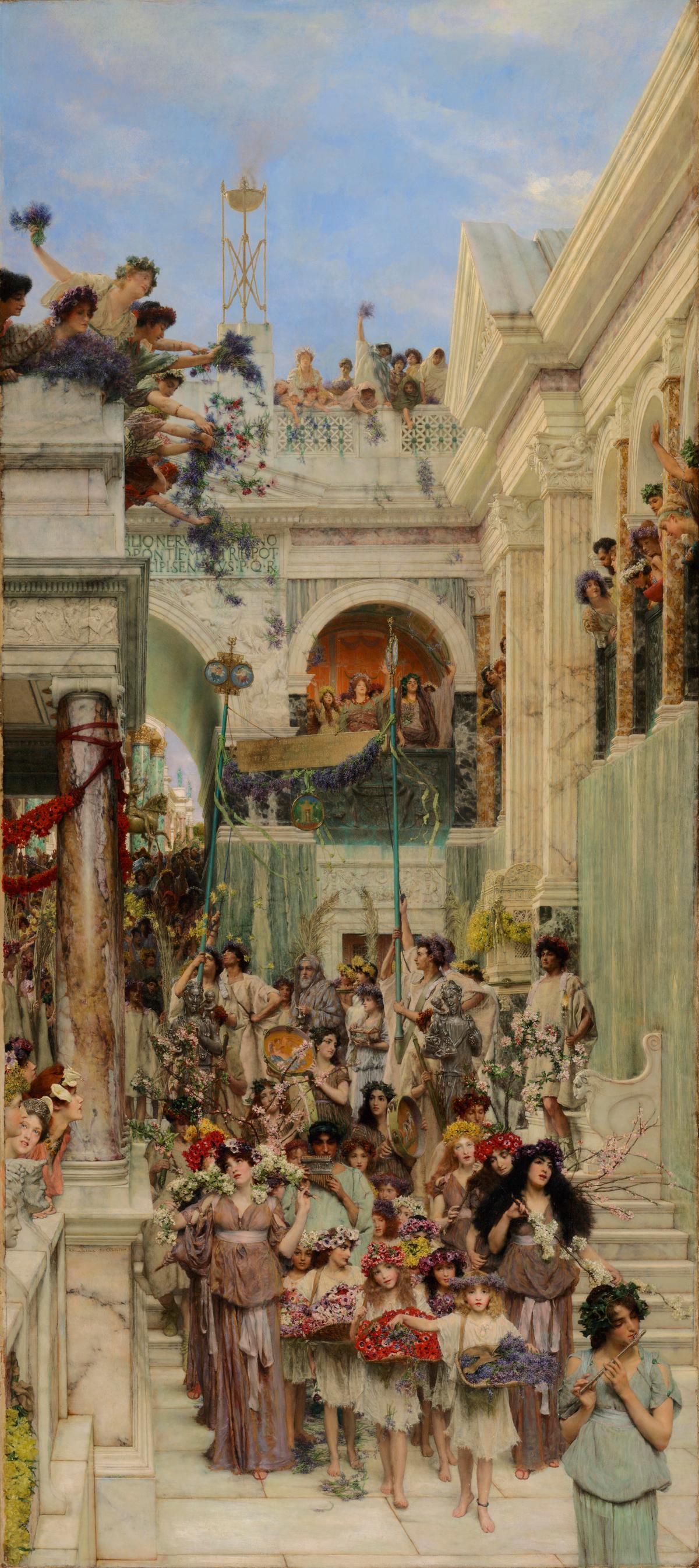 "Spring," 1894, by Lawrence Alma-Tadema. Oil on canvas; 70 1/5 inches by 31 3/5 inches. Getty Center, Los Angeles. (Public Domain)