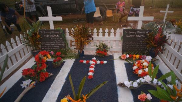 The freshly decorated grave for the Bowen family. (Courtesy of Caden Pearson)