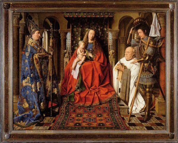  <span data-sheets-value="{"1":2,"2":"“The Virgin and Child With Canon van der Paele,” 1434, by Jan van Eyck. Oil on panel; 4 inches by 62.9 inches. The Groeninge Museum, Bruges, Belgium. (Public Domain)"}" data-sheets-userformat="{"2":11011,"3":{"1":0},"4":{"1":2,"2":16776960},"11":4,"12":0,"14":{"1":2,"2":4478058},"16":12}">“The Virgin and Child With Canon van der Paele,” 1434, by Jan van Eyck. Oil on panel; 4 inches by 62.9 inches. The Groeninge Museum, Bruges, Belgium. (Public Domain)</span>