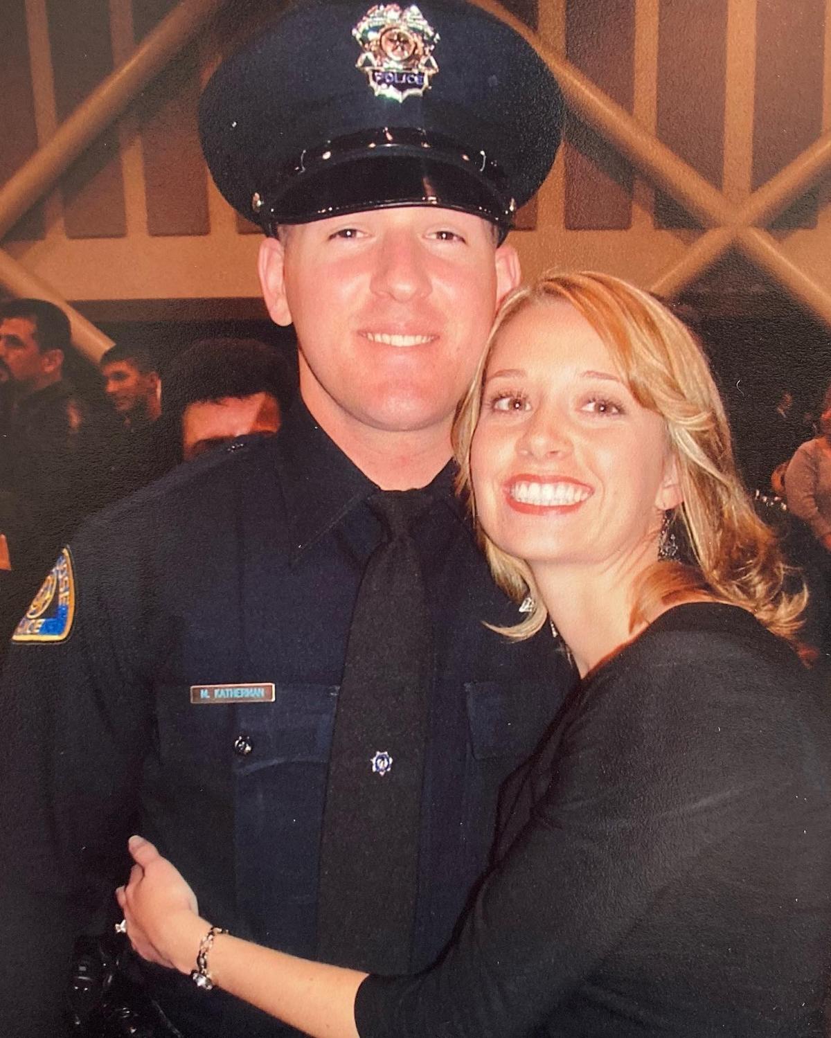 April with Mike on the day he graduated from the San Jose Police Academy. April was pregnant with their first baby boy in this picture. (Courtesy of <a href="https://www.instagram.com/beautyforourashesblog/">April Katherman-Redgrave</a>)