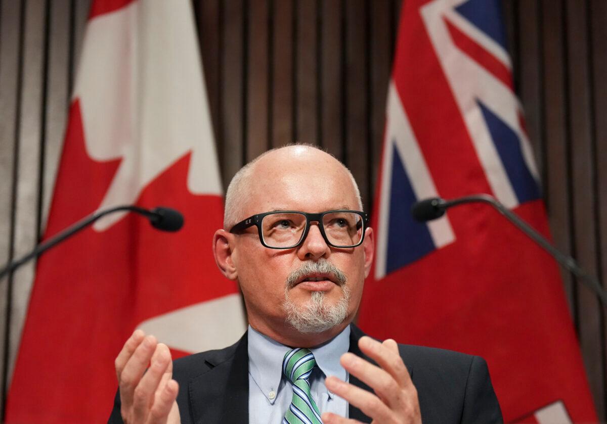 Dr. Kieran Moore, Ontario's chief medical officer of health, speaks at a press conference during the COVID-19 pandemic, at Queen’s Park in Toronto on April 11, 2022. (Nathan Denette/The Canadian Press)