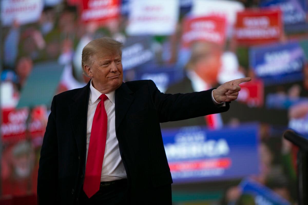 Former President Donald Trump speaks at a rally at The Farm at 95 in Selma, N.C., on April 9, 2022. (Allison Joyce/Getty Images)