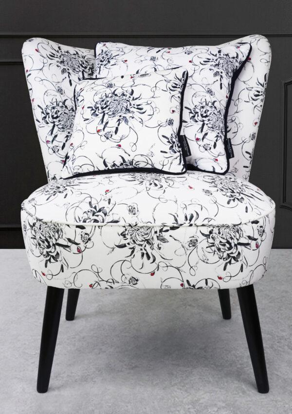Mid-century cocktail chair upholstered in "Entangled Chrysanthemums" cotton-satin fabric, 2017, by Susannah Weiland; 28 inches by 24.8 inches by 29.1 inches. (Susannah Weiland)