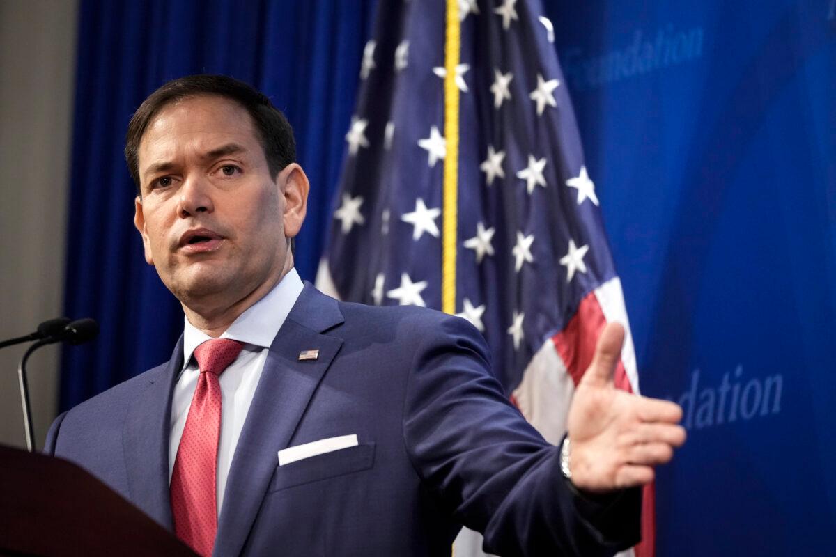 Sen. Marco Rubio (R-Fla.) speaks at the Heritage Foundation on March 29, 2022 in Washington. (Drew Angerer/Getty Images)
