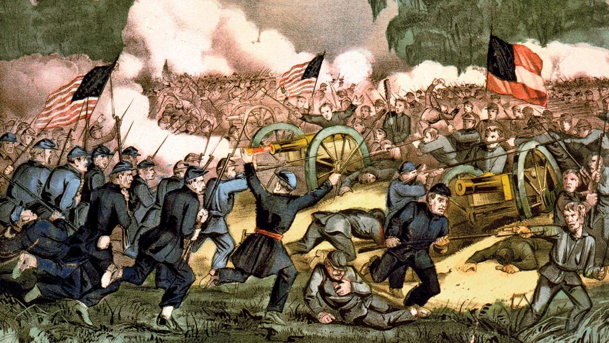 A painting depicts the Battle of Gettysburg in 1863. (<a href="https://commons.wikimedia.org/wiki/File:CivilWarUSAColl.png">Excel23</a>/CC0 1.0)