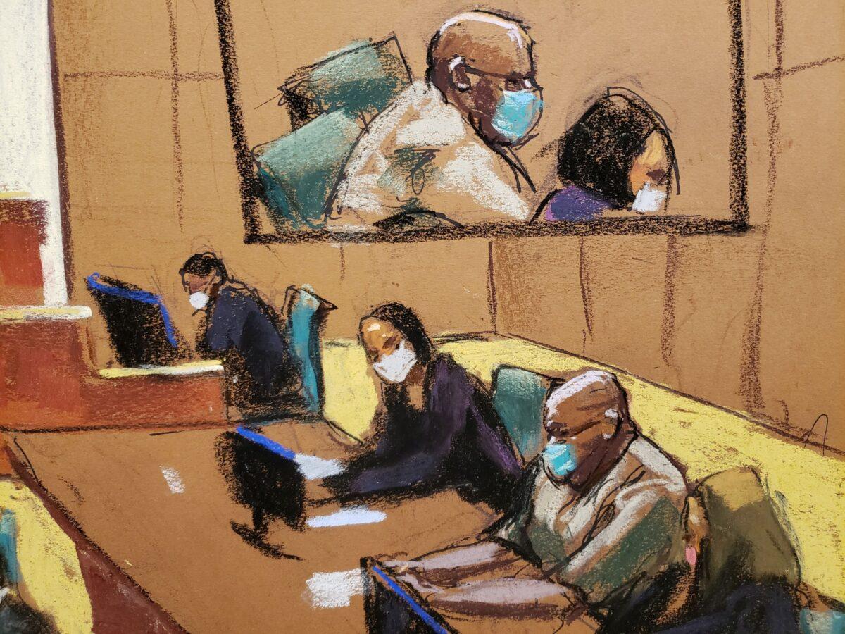 Frank James, the suspect in the Brooklyn subway shooting, sits as he appears during a court hearing in New York City on April 14, 2022, in a courtroom sketch. (Jane Rosenberg/Reuters)