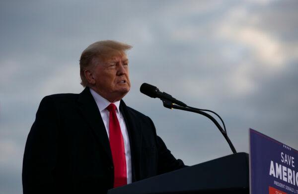 Former U.S. President Donald Trump speaks at a rally at The Farm at 95 in Selma, N.C., on April 9, 2022. (Allison Joyce/Getty Images)