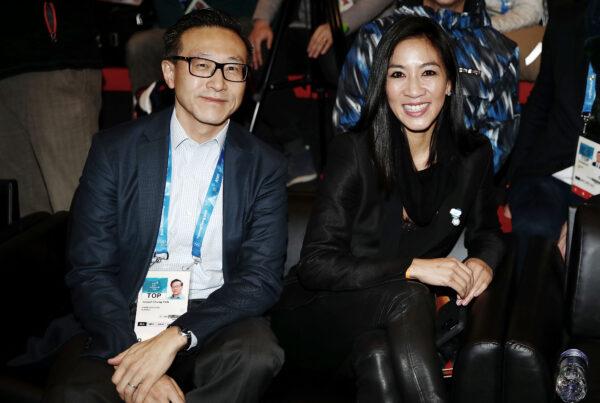 Alibaba Group Executive Vice Chairman Joe Tsai and Olympic figure skater Michelle Kwan at the opening of the Alibaba Showcase at the PyeongChang 2018 Winter Olympic Games on Feb. 10, 2018 in Gangneung, South Korea. (Marianna Massey/Getty Images)