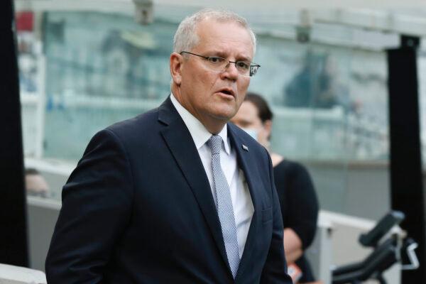 Prime Minister of Australia Scott Morrison attends the state memorial service for former Australian cricketer Shane Warne at the Melbourne Cricket Ground in Melbourne, Australia, on March 30, 2022. (Darrian Traynor/Getty Images)