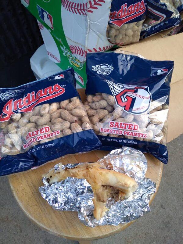 Part of the game: Peanuts and hot dogs abounded at the home opener and inaugural regular-season game for the Cleveland Guardians on April 15, 2022. Some of the vendors had peanusts with the Cleveland Indians logo, and the new ones with with the Guardians logo. (Michael Sakal/The Epoch Times)