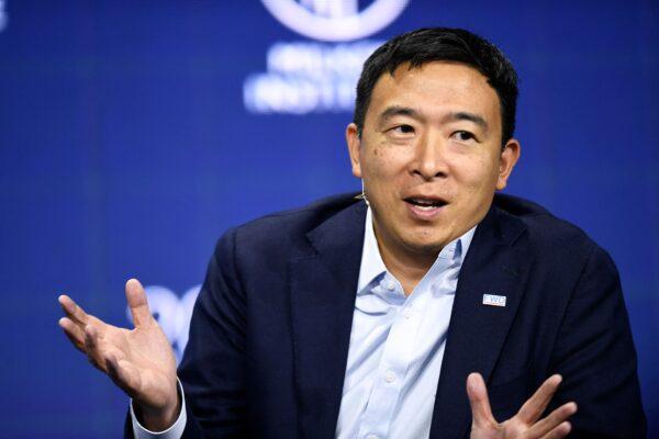 Andrew Yang, former Democratic presidential candidate and founder of the Forward Party, speaks during the Milken Institute Global Conference in Beverly Hills, Calif., on Oct. 20, 2021. (Patrick T. Fallon/AFP via Getty Images)