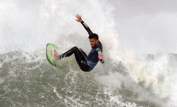 Filipe Toledo of Brazil surfs in the men's final of the Rip Curl Pro surfing tour event at Bells Beach, Australia on April 27, 2019. (WILLIAM WEST/AFP via Getty Images)