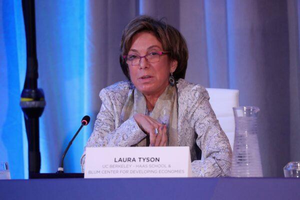  Laura Tyson, distinguished professor of the Graduate School/Chair, Board of Trustees, UC Berkeley–Haas School & Blum Center for Developing Economics, speaks at the 2017 Concordia Annual Summit at Grand Hyatt New York on Sept. 18, 2017. (Paul Morigi/Getty Images for Concordia Summit)