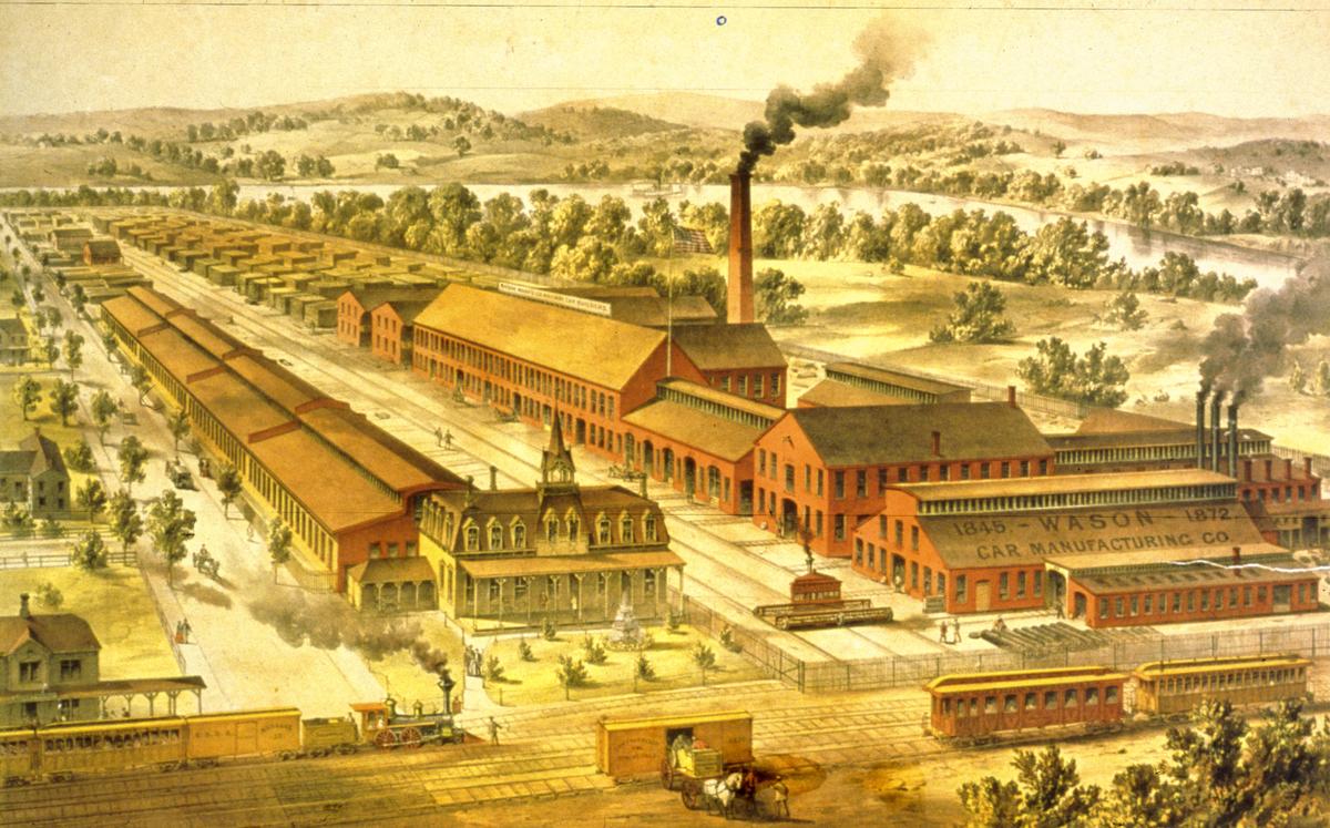 Wason manufacturing company, 1880. The company built railway cars in Springfield, Massachusetts. (MPI/Getty Images)