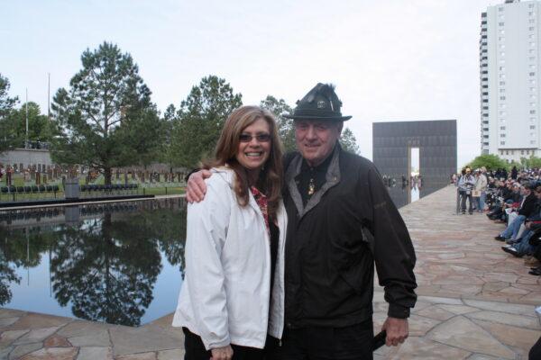 Kathy Sanders, who lost two grandchildren to the Oklahoma City bombing, and survivor V.Z. Lawton pose at the Oklahoma City bombing memorial site in 2010. (Photo Courtesy Wendy Painting)