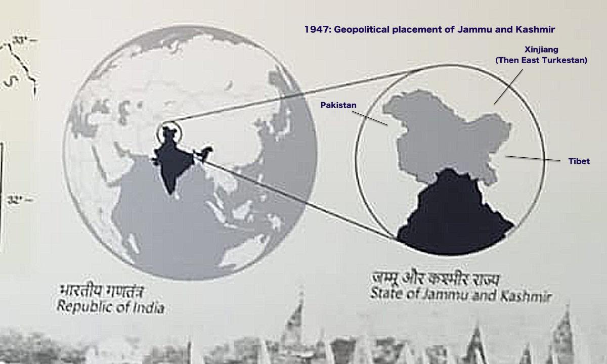 The geopolitical placement of India’s northernmost dominion, Jammu and Kashmir in 1947, two years before Mao Zedong took over Xinjiang and came to India’s border–today that’s China’s western frontier. (Venus Upadhayaya/Epoch Times)