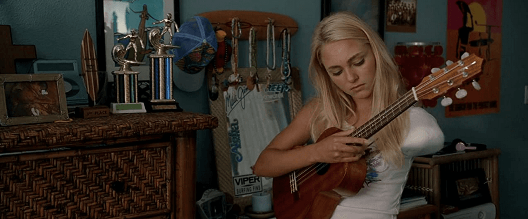 Bethany Hamilton (AnnaSophia Robb) coming to the realization that ukulele playing is going to be a serious problem, in "Soul Surfer." (Sony Pictures Releasing)