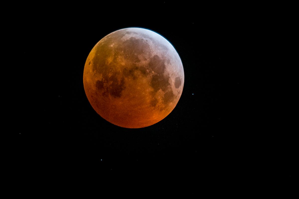 A total lunar eclipse and "blood moon" over the sky in Mechelen, Belgium, in the morning of Jan. 21, 2019. (Jasper Jacobs/AFP via Getty Images)