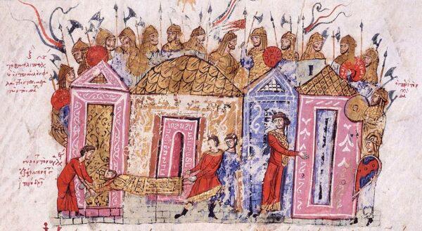 Varangian Guardsmen in an illumination from the 11th-century chronicle of John Skylitzes. (Public Domain)