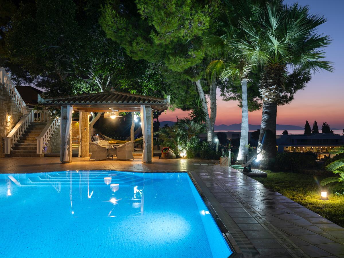 At sunset, the estate takes on an otherworldly glow, with incomparable vistas looking out over the Mediterranean. (Courtesy of Greece Sotheby's International Realty)