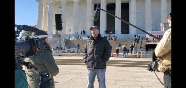 Disney employee Nick Caturano speaks about discrimination against people who refuse the COVID-19 vaccine at the Lincoln Memorial in Washington, D.C. (Courtesy of Nick Caturano)