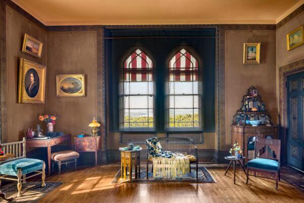 The east parlor of the main house displays hand-carved Indian chairs and many of Frederic Church’s preparatory works for his larger paintings. (Peter Aaron)