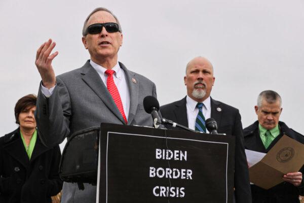 Rep. Andy Biggs (R-Ariz) (2nd L) speaks during a news conference at the U.S. Capitol in Washington on March 17, 2021. (Chip Somodevilla/Getty Images)