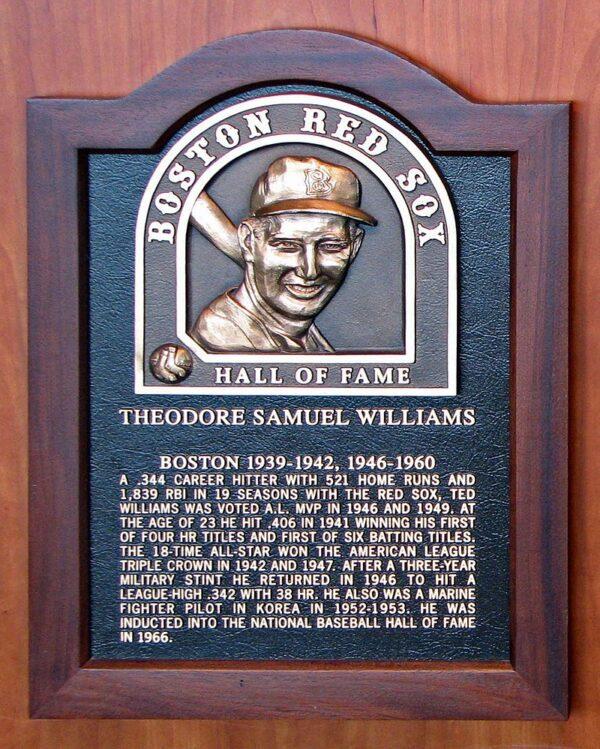 Ted Williams’s plaque displayed at the Boston Red Sox Hall of Fame in Fenway Park. (Bernard Gagnon)