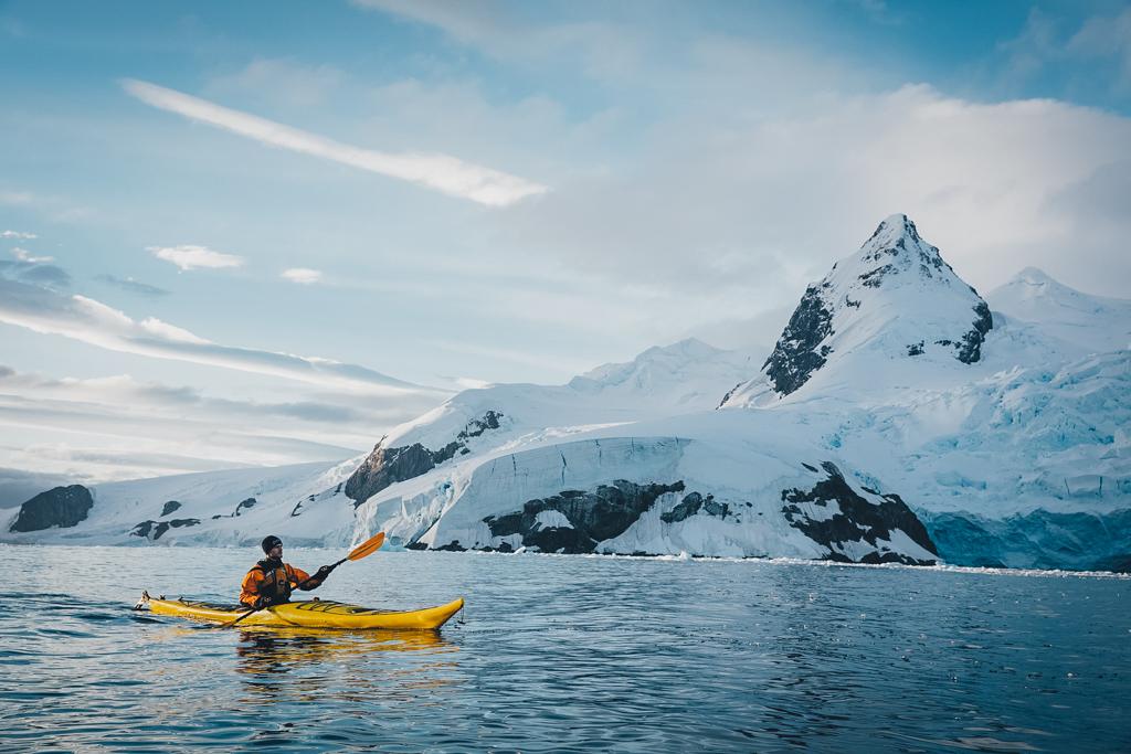 Kayaking in Antarctica. (Courtesy of <a href="https://www.instagram.com/theworldwalk/">Tom Turcich</a>)
