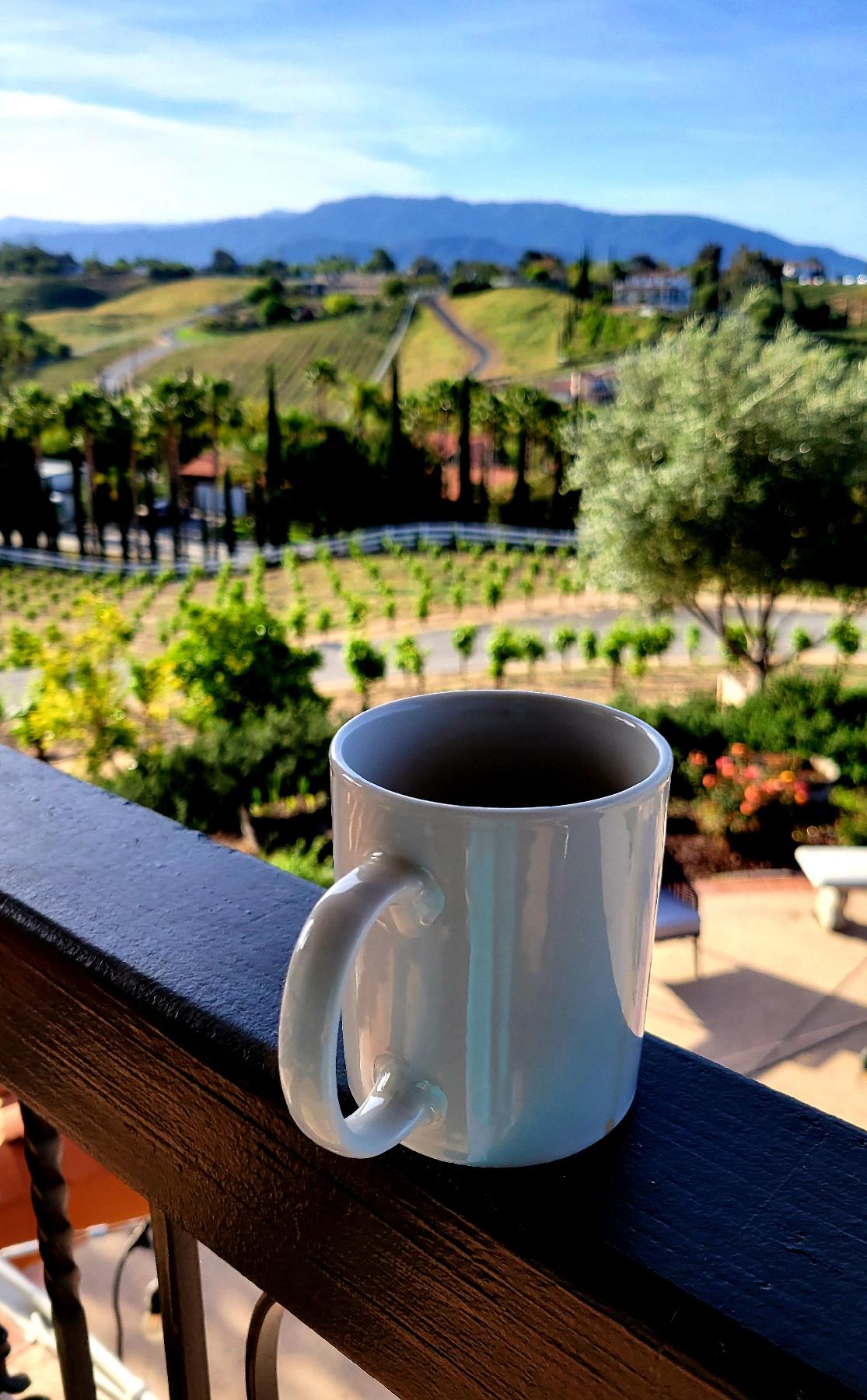 A day in Temecula, California, might begin with coffee on your balcony at Europa Village Wineries Resort. (Photo courtesy of Jim Farber.)