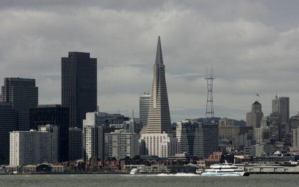 The San Francisco skyline is seen from Treasure Island in San Francisco on March 31, 2006. (Justin Sullivan/Getty Images)