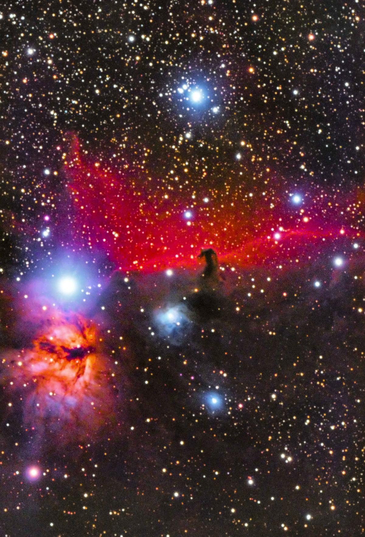 The Horsehead (the Dark Nebula known as Barnard 33) and Flame Nebulas are a group of Nebula located around 1,375 light-years from us, which are all within the Orion Constellation. (SWNS)