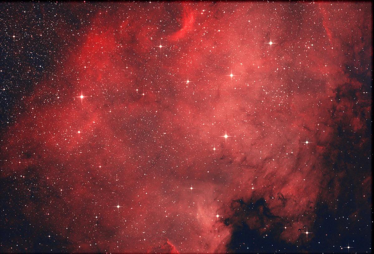 The North America Nebula is an emission nebula in the constellation Cygnus, close to Deneb. The shape of the nebula resembles that of the continent of North America, complete with a prominent Gulf of Mexico. (SWNS)