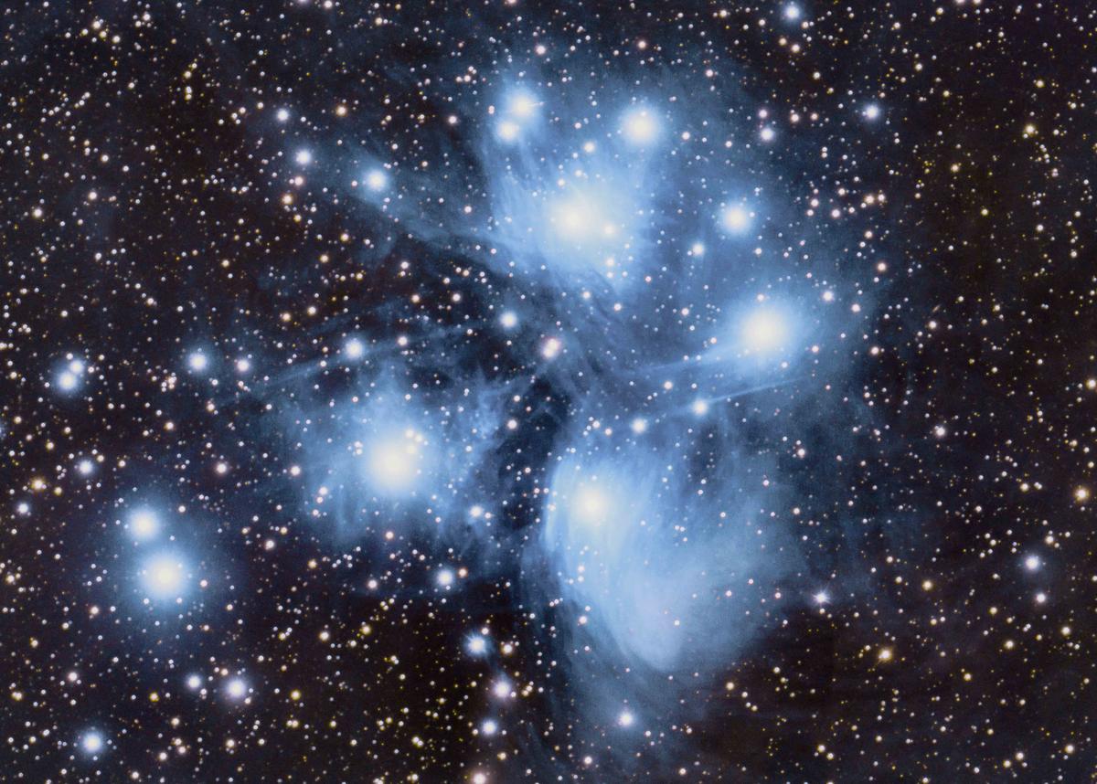The Pleiades, also known as The Seven Sisters, Messier 45, and other names, is an asterism and an open star cluster containing middle-aged, hot B-type stars in the northwest of the constellation Taurus. (SWNS)