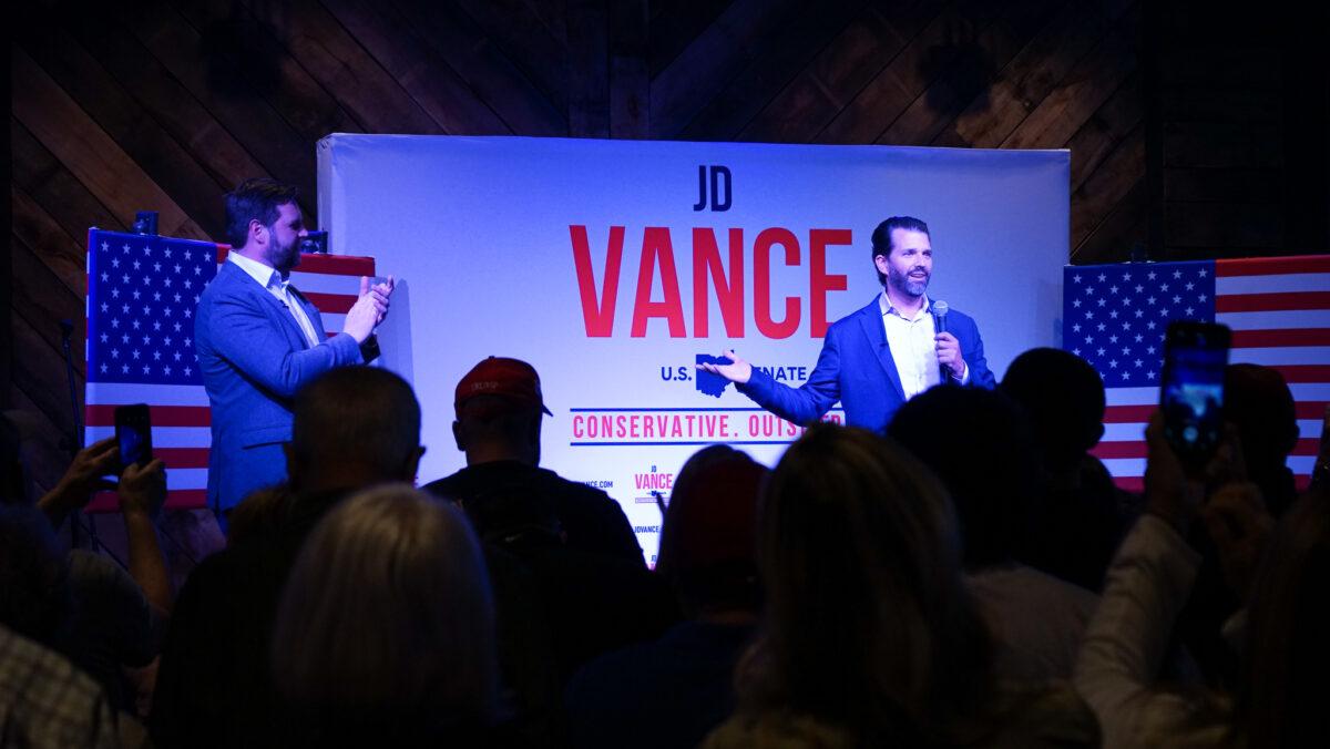  Donald Trump Jr. campaigned for Ohio GOP U.S. Senate candidate J.D. Vance at a No BS Tour event in West Chester, Ohio on April 25. (Courtesy of Everitt Townsend)