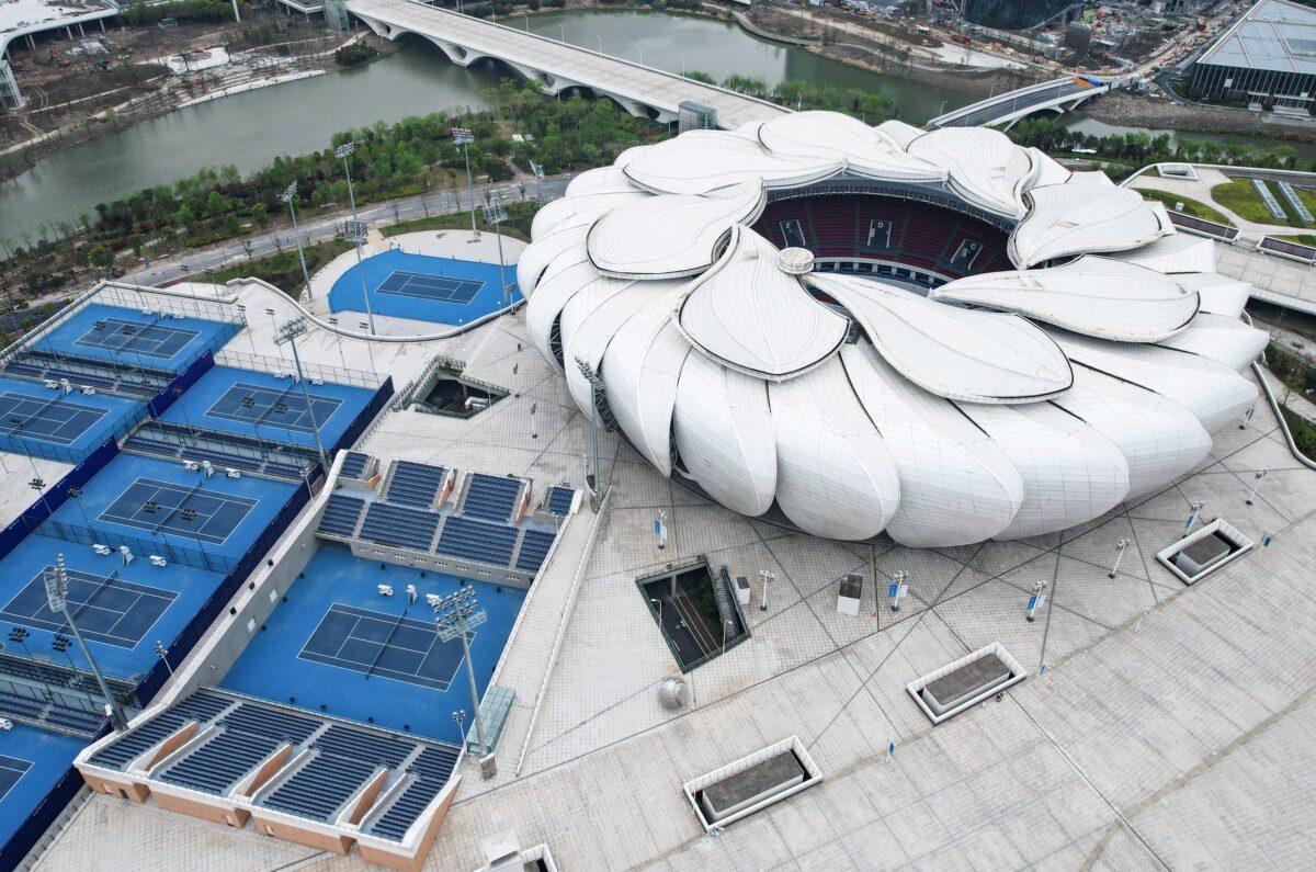 The Hangzhou Olympic Sports Centre Tennis Centre, a venue of the 19th Asian Games, in Hangzhou in China's eastern Zhejiang Province on April 1, 2022. (AFP via Getty Images)