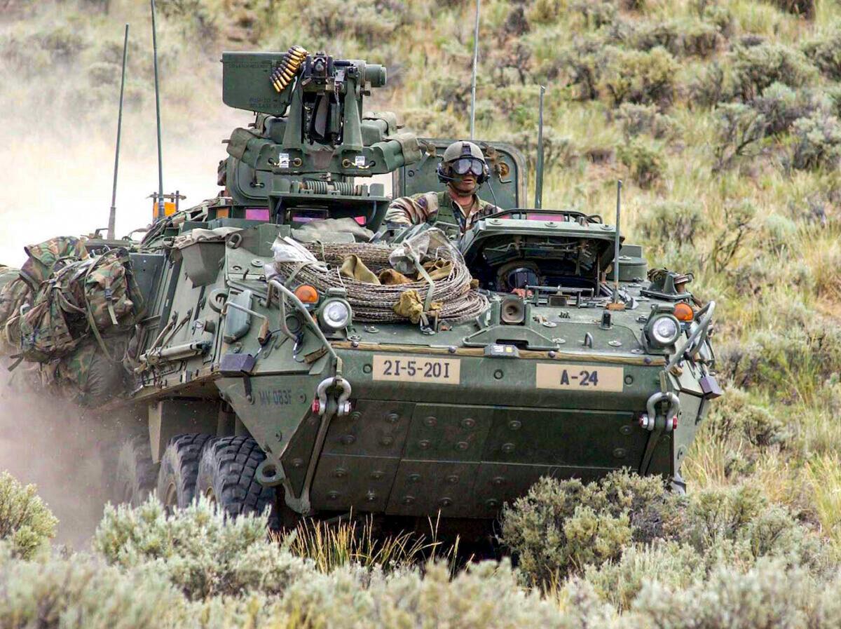 A Stryker vehicle from the U.S. Army's Company A, 5th Battalion, 20th Infantry Regiment, returns to base camp at the Yakima Training Center in Yakima, Washington in this undated photo. (General Dynamics/Getty Images)