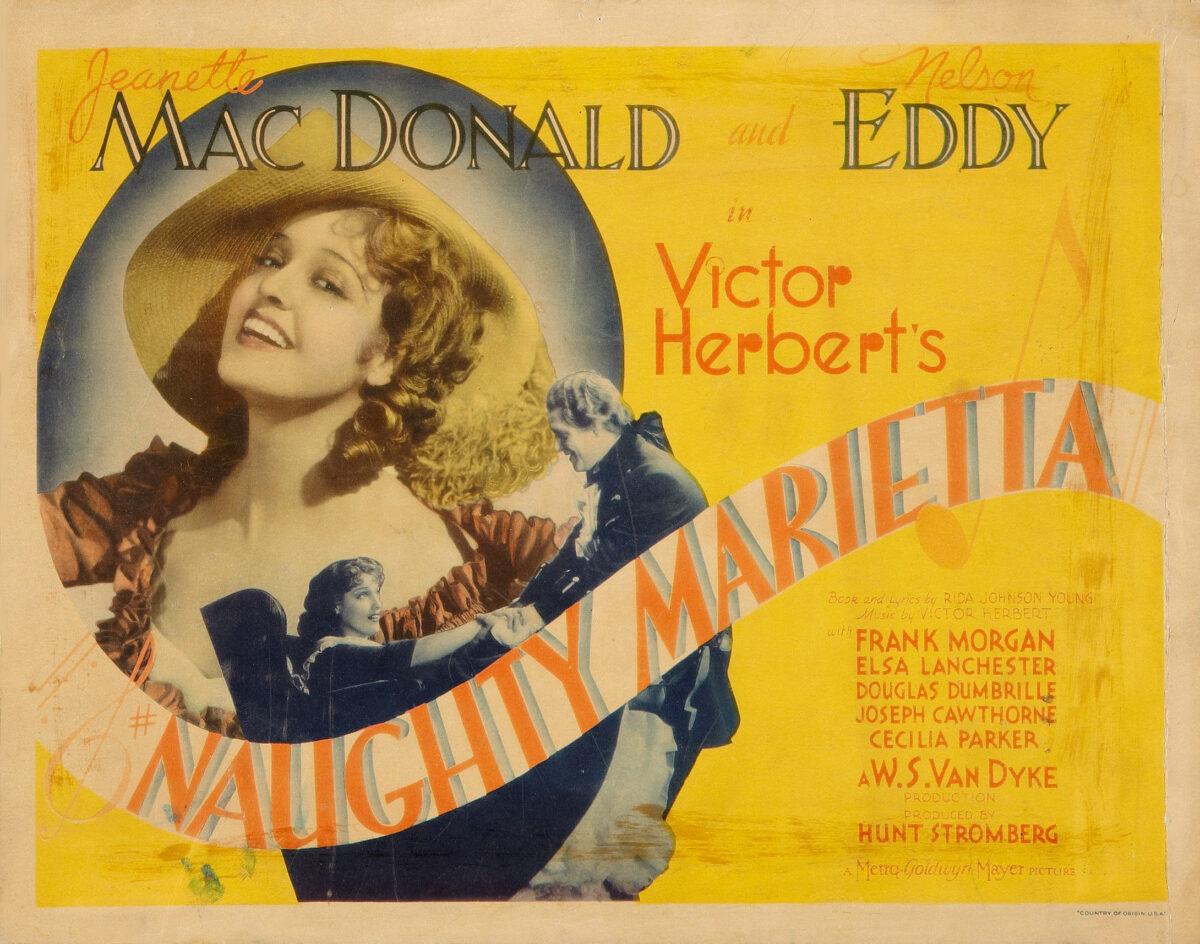 Lobby card for the 1935 MGM film "Naughty Marietta." (Public Domain)