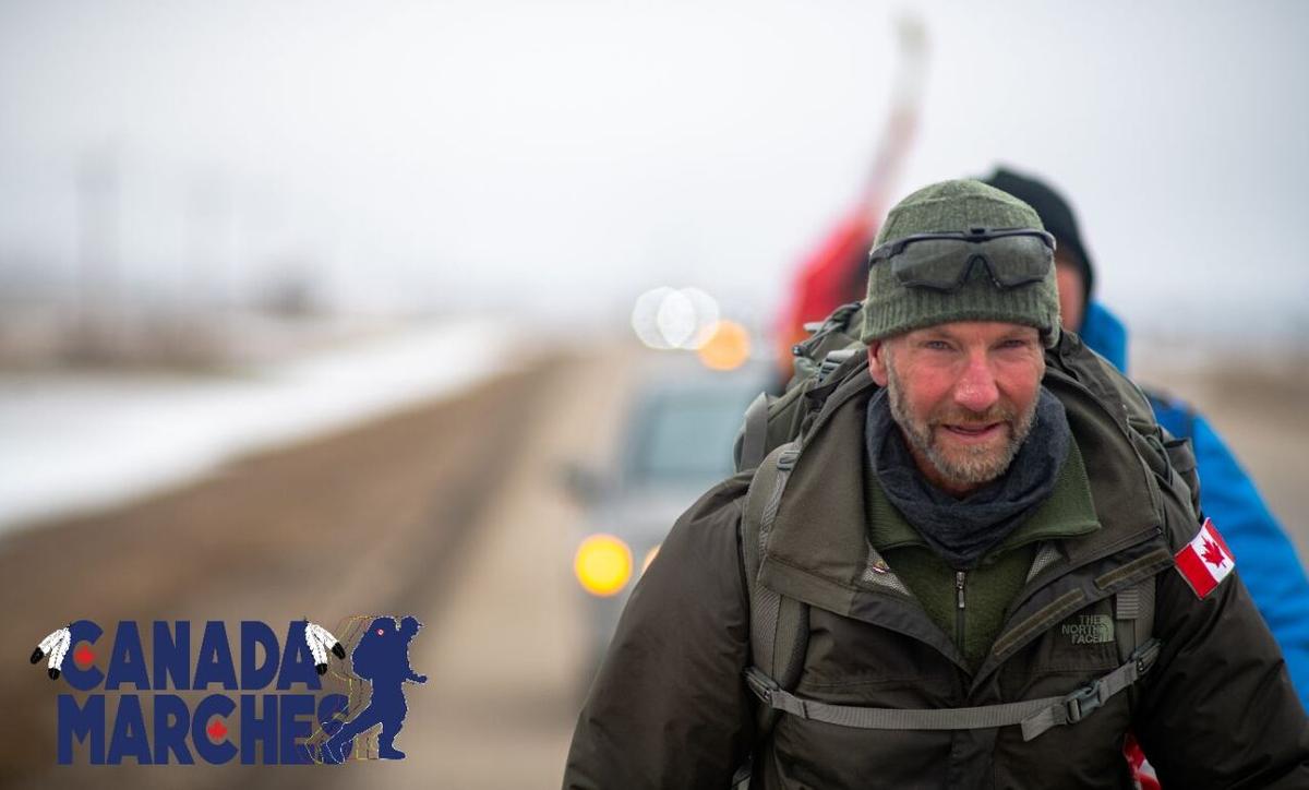 Warm Welcome, Snowy Weather for Canadian Forces Vet as He Crosses Saskatchewan on Protest March