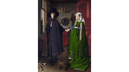 “Portrait of Giovanni Arnolfini and His Wife,” 1434, by Jan van Eyck. Oil on panel; 32.4 inches by 23.6 inches. National Gallery, London. (Public Domain)