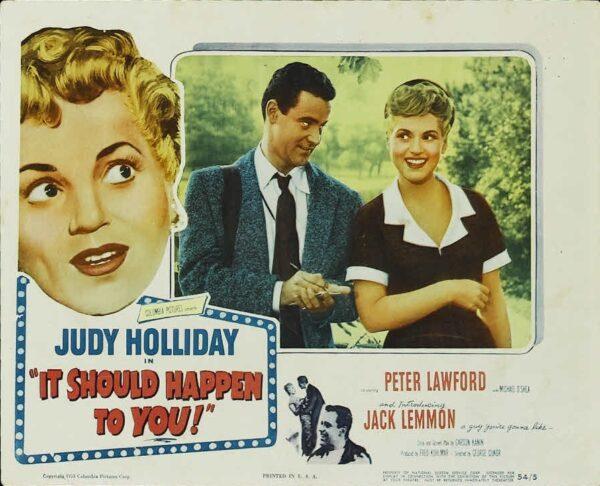 A lobby card with Judy Holliday and Jack Lemmon starring in "It Should Happen to You." (MovieStillsDB)