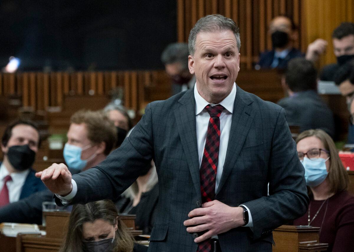  Leader of the Government in the House of Commons Mark Holland rises during question period in Ottawa on Feb. 15, 2022. (Adrian Wyld/The Canadian Press)