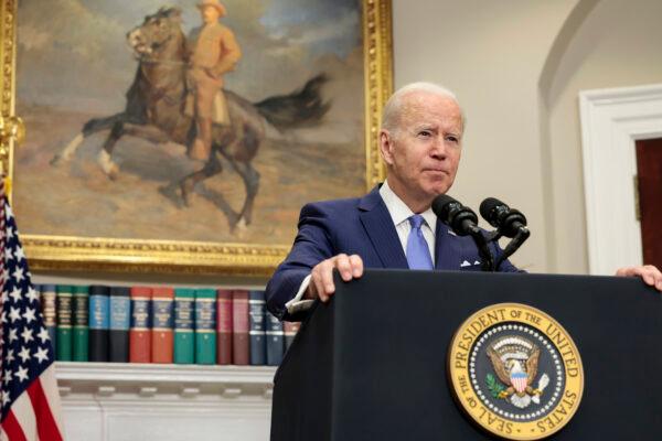 U.S. President Joe Biden gives remarks on providing additional support to Ukraine’s war efforts against Russia from the Roosevelt Room of the White House in Washington on April 28, 2022. (Anna Moneymaker/Getty Images)