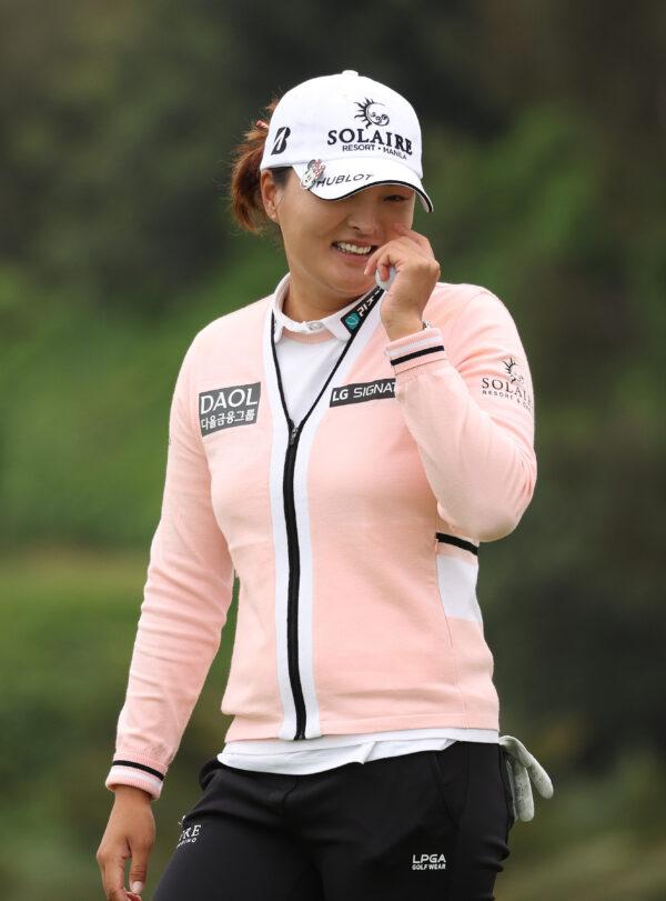 Jin Young Ko of South Korea reacts after her putt on the 11th green during the first round of the Palos Verdes Championship Presented by Bank of America at Palos Verdes Golf Club, in Palos Verdes Estates, Calif., on April 28, 2022. (Harry How/Getty Images)