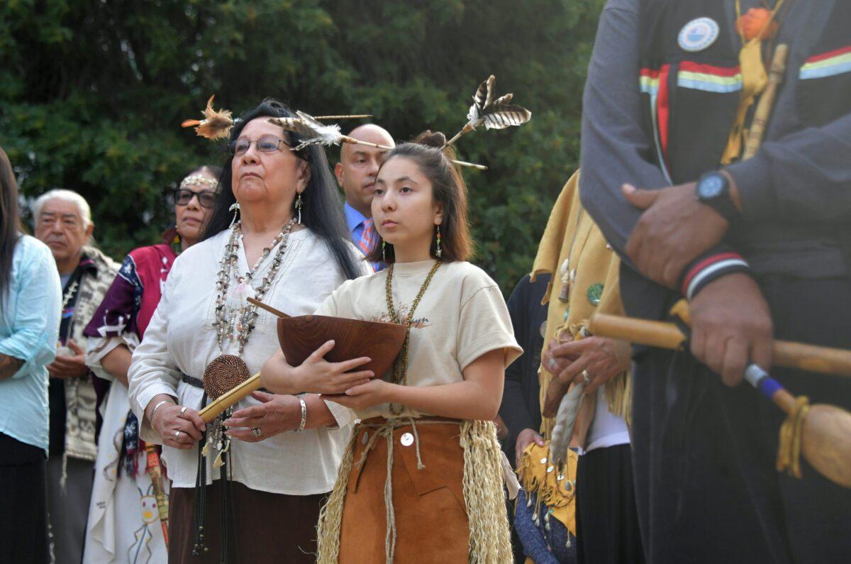 Native Americans join others in a ceremony to mark the first Indigenous People's Day, in place of previously celebrated Columbus Day in Los Angeles, Calif., on Oct. 8, 2018. (Frederic J. Brown/AFP via Getty Images)