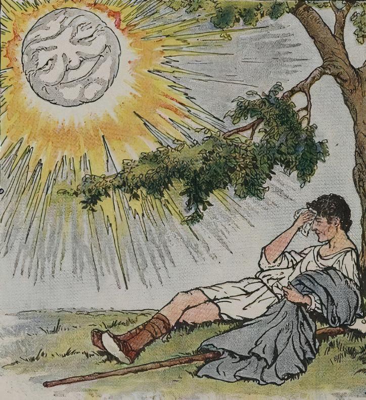 “The North Wind and the Sun,” illustrated by Milo Winter, from “The Aesop for Children,” 1919. (PD-US)