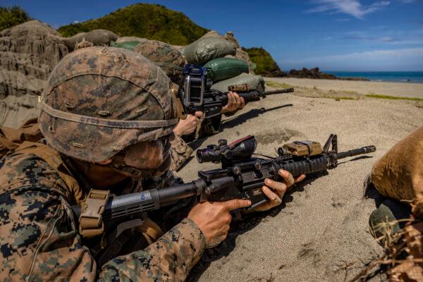 U.S. Marines take part in a joint amphibious assault exercise off the waters of the South China Sea in Claveria, Cagayan province, Philippines, on March 31, 2022. (Ezra Acayan/Getty Images)