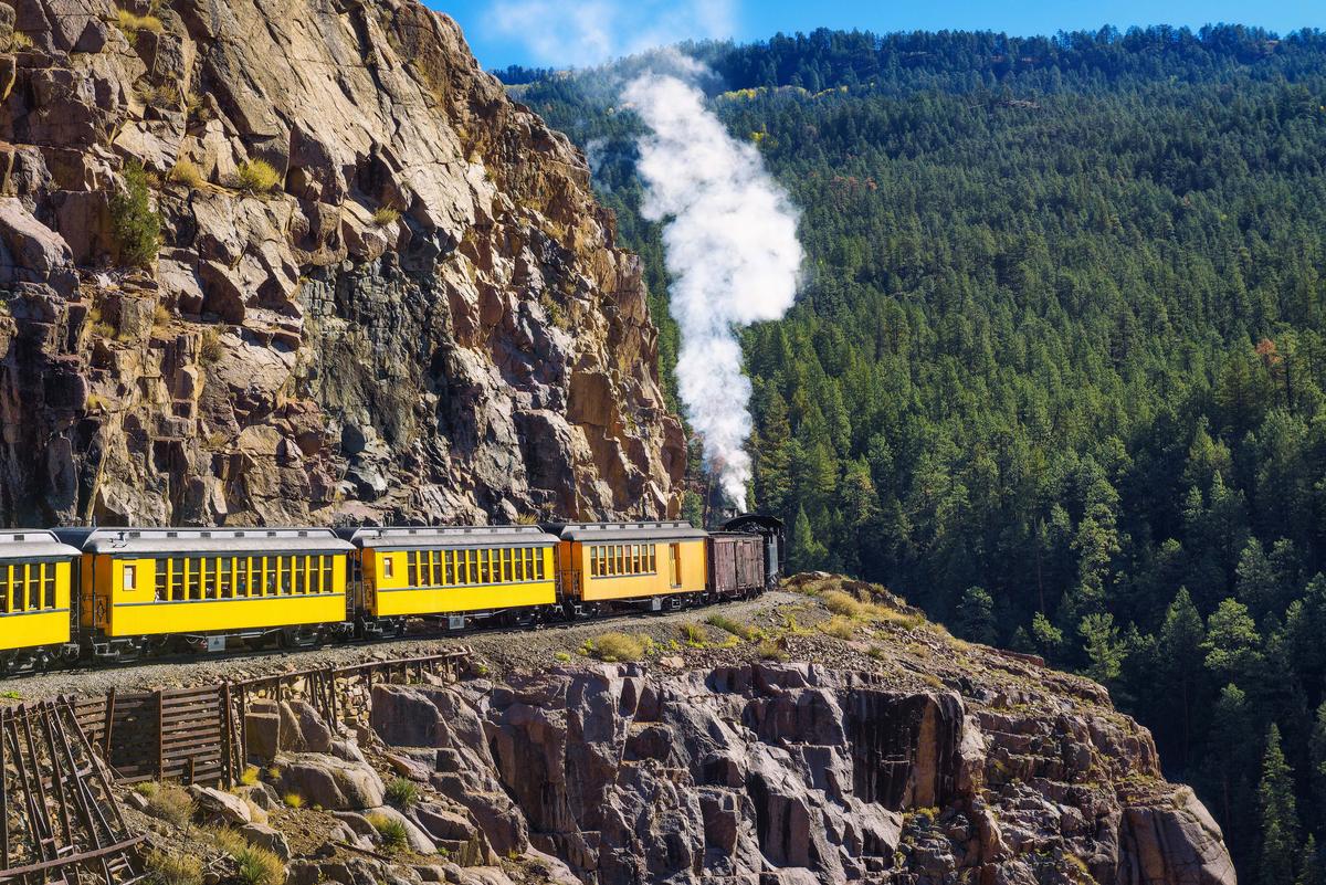 Historic steam engine train travels from Durango to Silverton through the San Juan Mountains in Colorado, USA. (Nick Fox/Shutterstock)