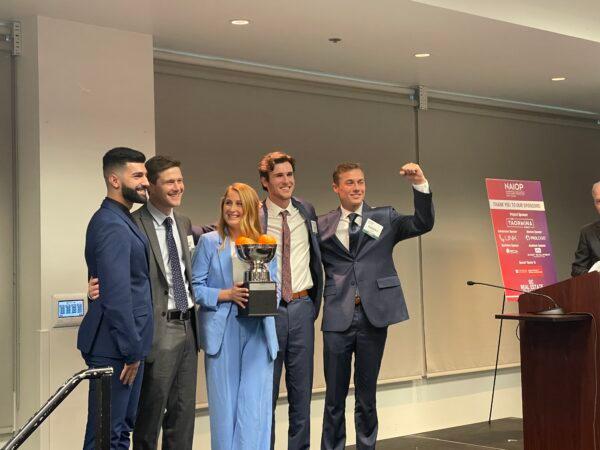 Real estate master’s candidates win Orange County’s first real estate challenge in Anaheim, Calif., on April 28, 2022. (Carol Cassis/The Epoch Times)