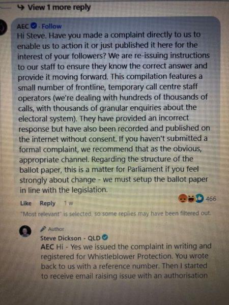 The AEC public posted a response to the claims on Steve Dickson's Facebook page. (Image supplied by Steve Dickson)